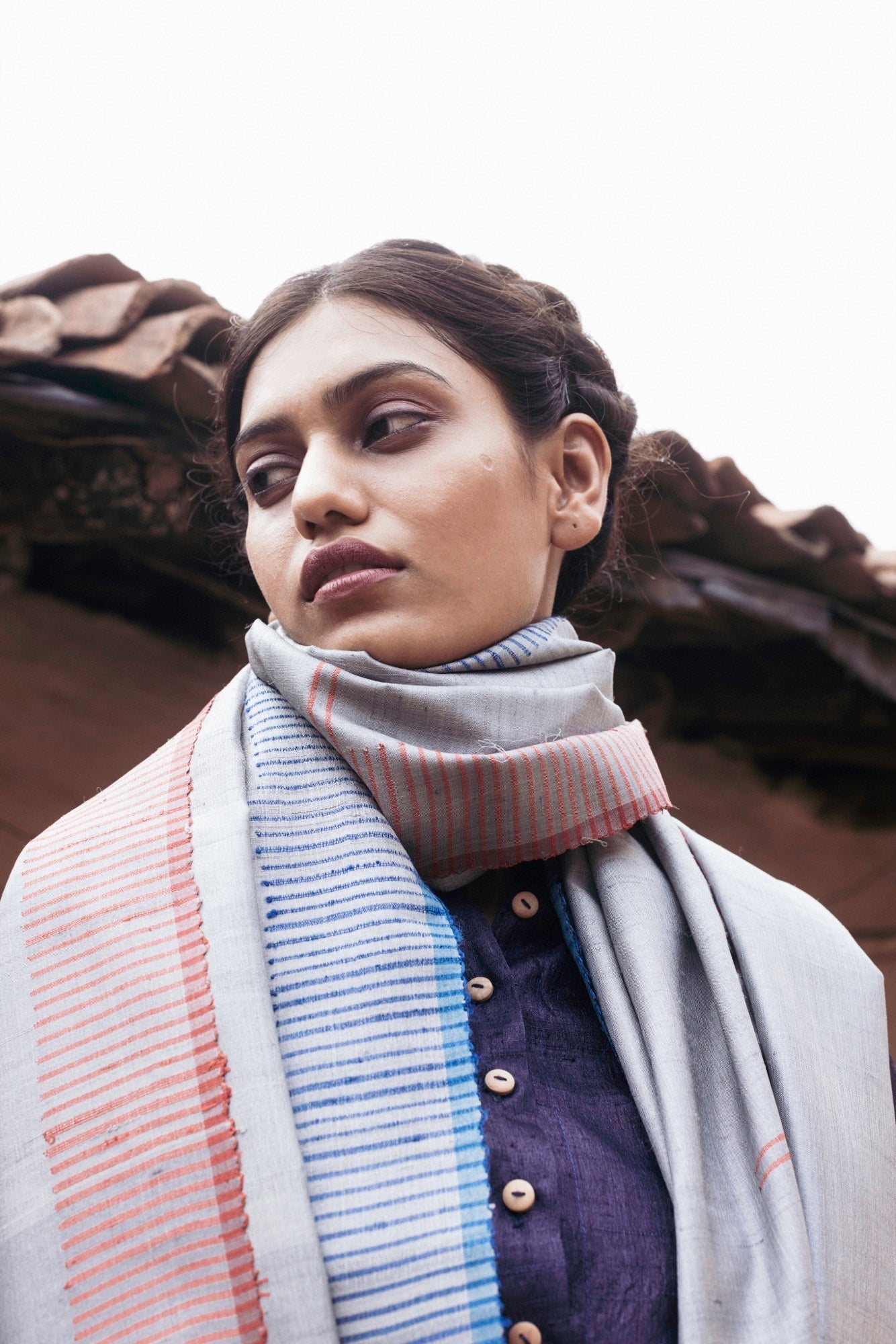 Handwoven Red and Blue Kosa Dupatta