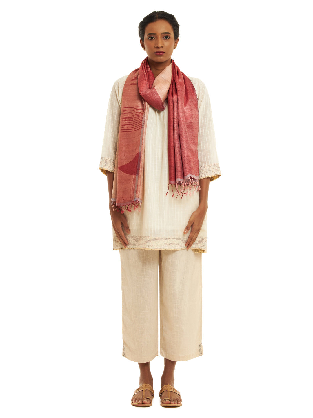 Handwoven Colour Blocked Red Kosa Stole