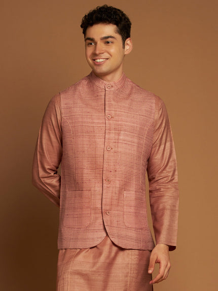 Kosa & Cotton Nehru Jacket with Checkered Weave