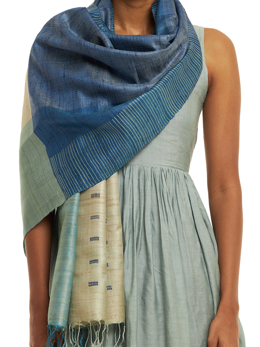 Handwoven Colour Blocked Blue Kosa Stole