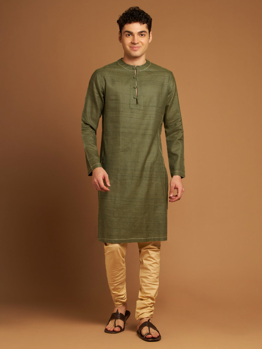 Green Kosa Relaxed Fit Kurta with Tribal Yoke Embroidery