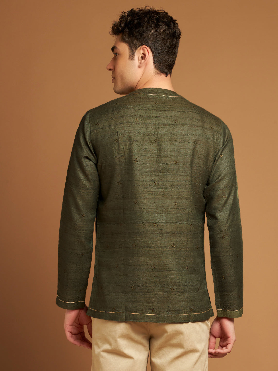 Green Kosa Kurta with Satin Embroidery Inspired by Tribal Motifs