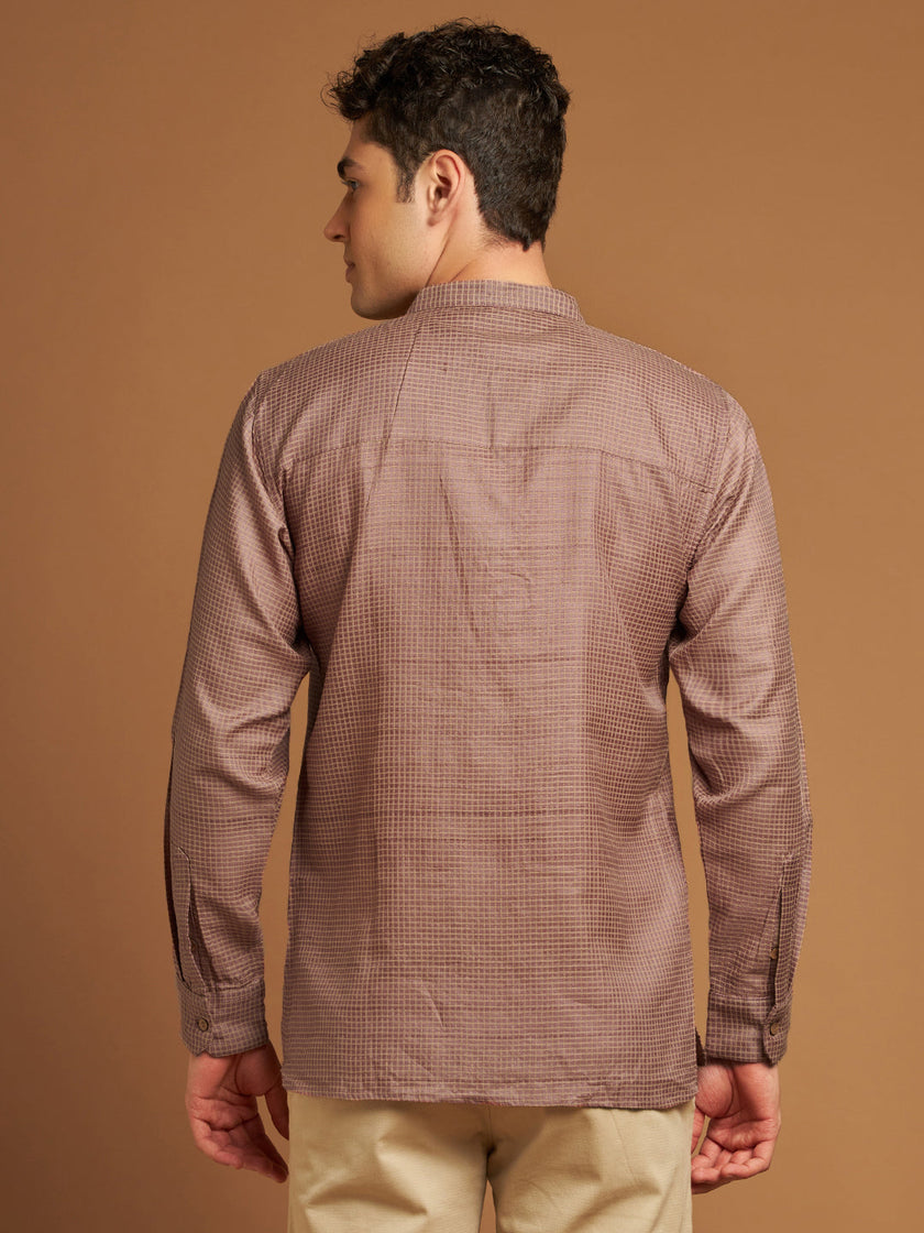 Pink Kosa Kurta with Checkered Fabric and Handcrafted Buttons