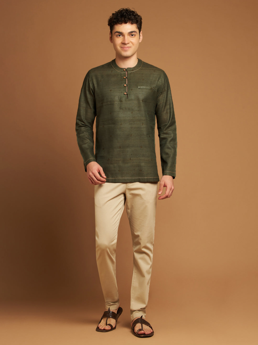 Green Kosa Kurta with Satin Embroidery Inspired by Tribal Motifs