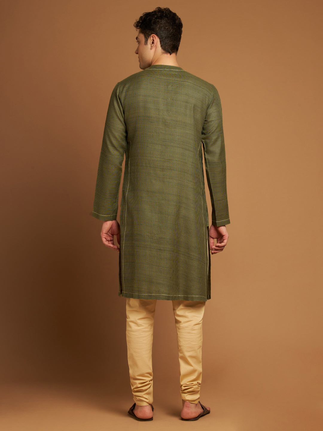 Green Kosa Relaxed Fit Kurta with Tribal Yoke Embroidery