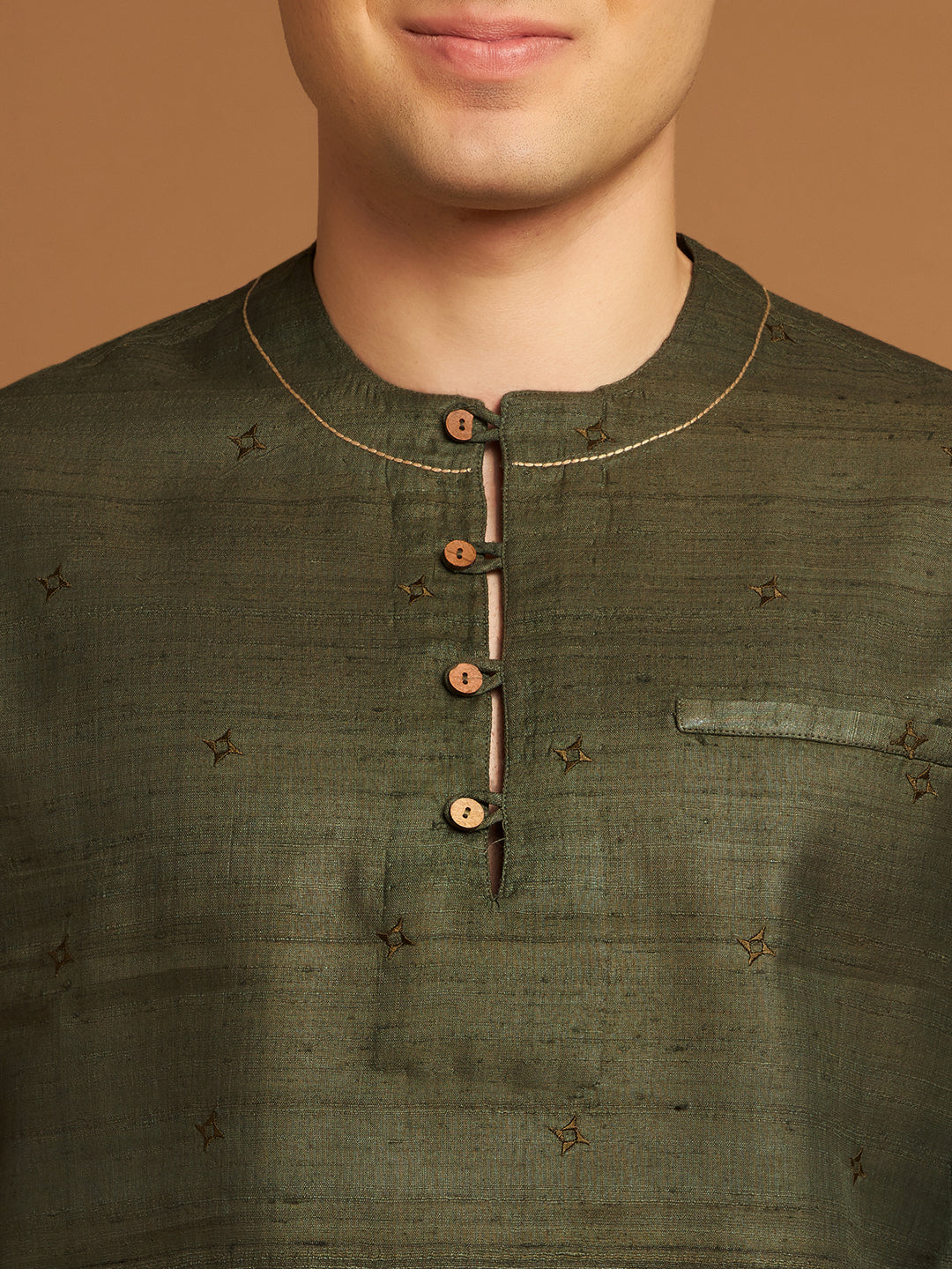 Green Kosa Kurta with Satin Embroidery Inspired by Tribal Motifs