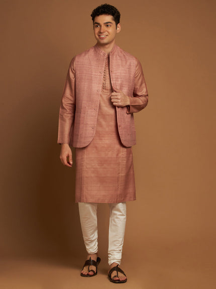 Kosa & Cotton Nehru Jacket with Checkered Weave