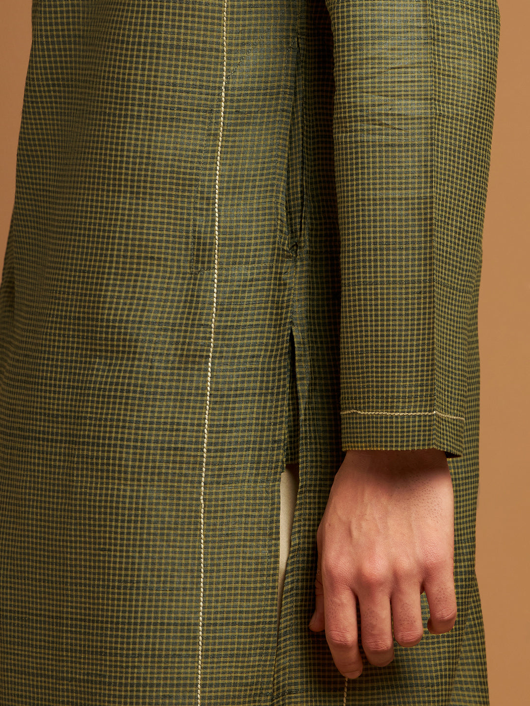 Green Kosa Relaxed Fit Kurta with Tribal Yoke Embroidery