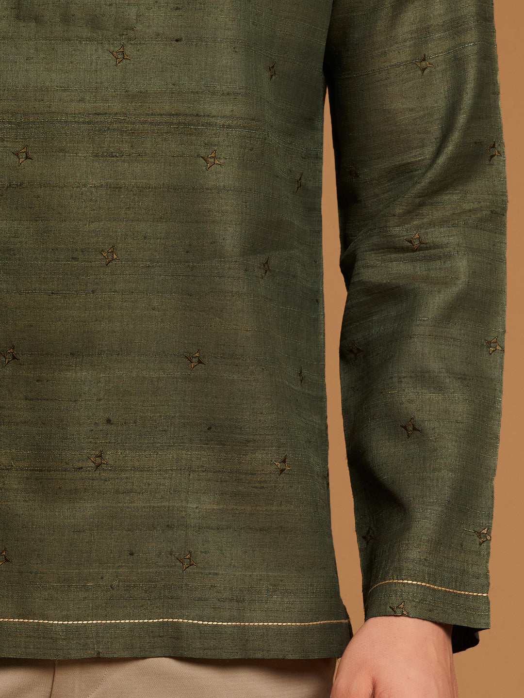 Green Kosa Kurta with Satin Embroidery Inspired by Tribal Motifs
