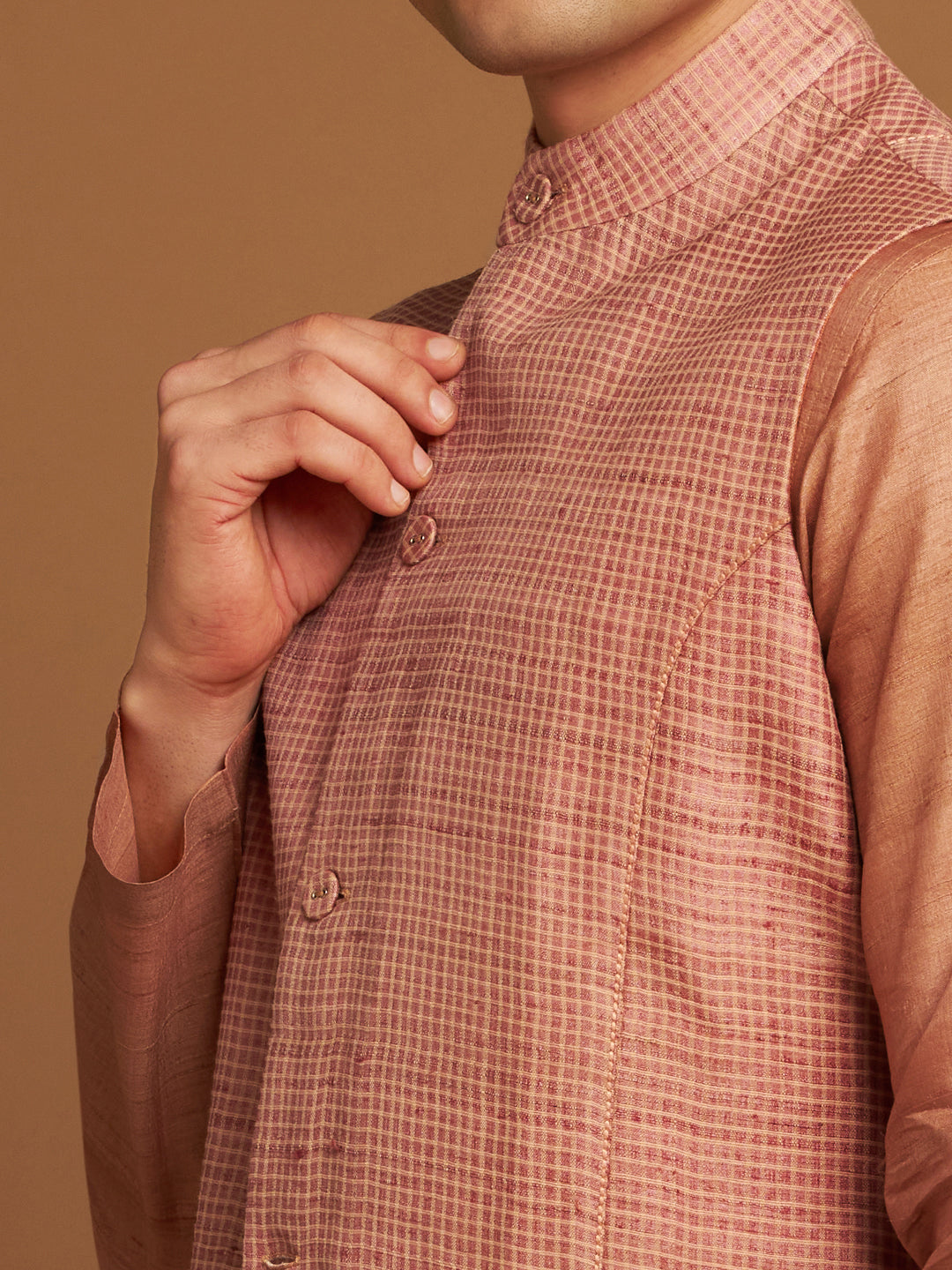 Kosa & Cotton Nehru Jacket with Checkered Weave