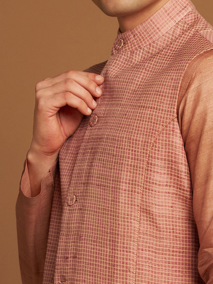 Kosa & Cotton Nehru Jacket with Checkered Weave