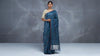 Deep blue kosa silk handloom saree with silver zari and motifs