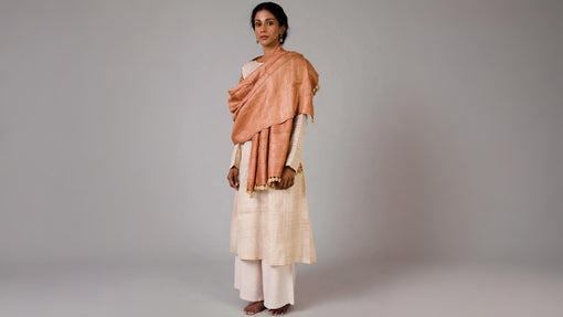 Rust kosa silk handloom stole with gold zari