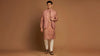 Peach kosa silk handloom nehru jacket with chekered weave