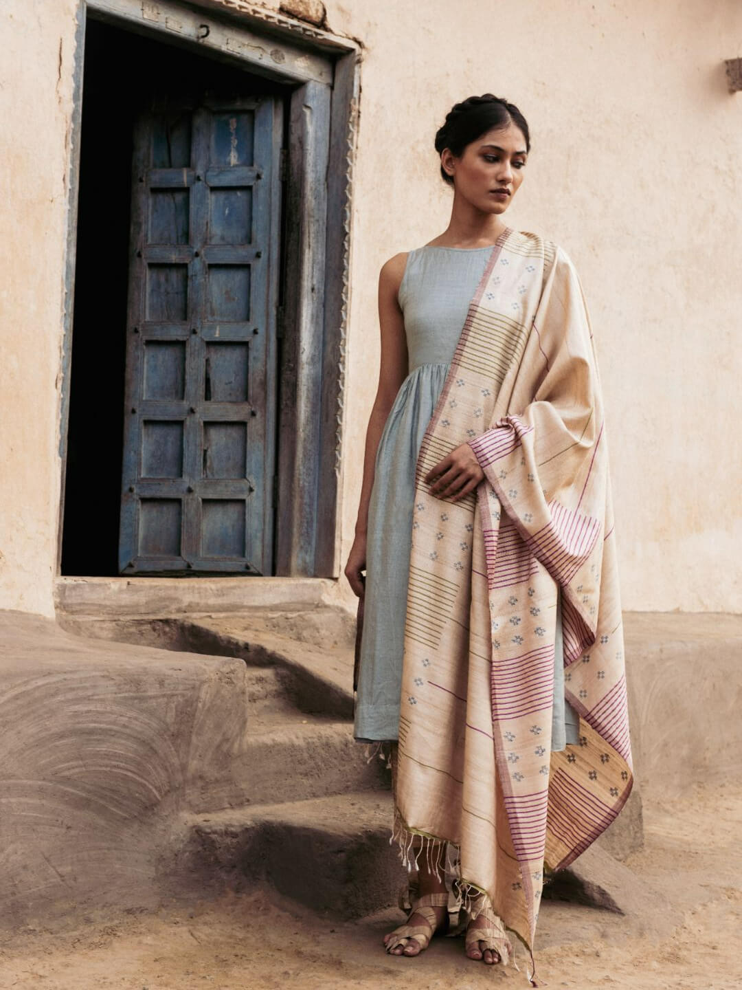 Handwoven Multicolour Kosa Dupatta with Kangi Pattern