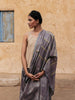 Handwoven Fossil Grey Kosa Saree with Lime Green Motifs