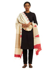 Handwoven Natural Kosa Silk Dupatta with Red Temple Motif