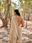 Handwoven Natural Kosa Silk Saree with Black Temple Border