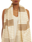 Handwoven Natural Kosa Stole with Stripes and Soft Textures