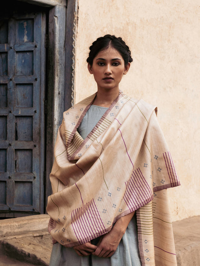 Handwoven Multicolour Kosa Dupatta with Kangi Pattern