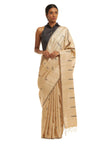 Handwoven natural Undyed Kosa Saree with Grey and Black Weft Pattern