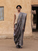 Handwoven Fossil Grey Kosa Saree with Lime Green Motifs