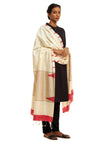 Handwoven Natural Kosa Silk Dupatta with Red Temple Motif