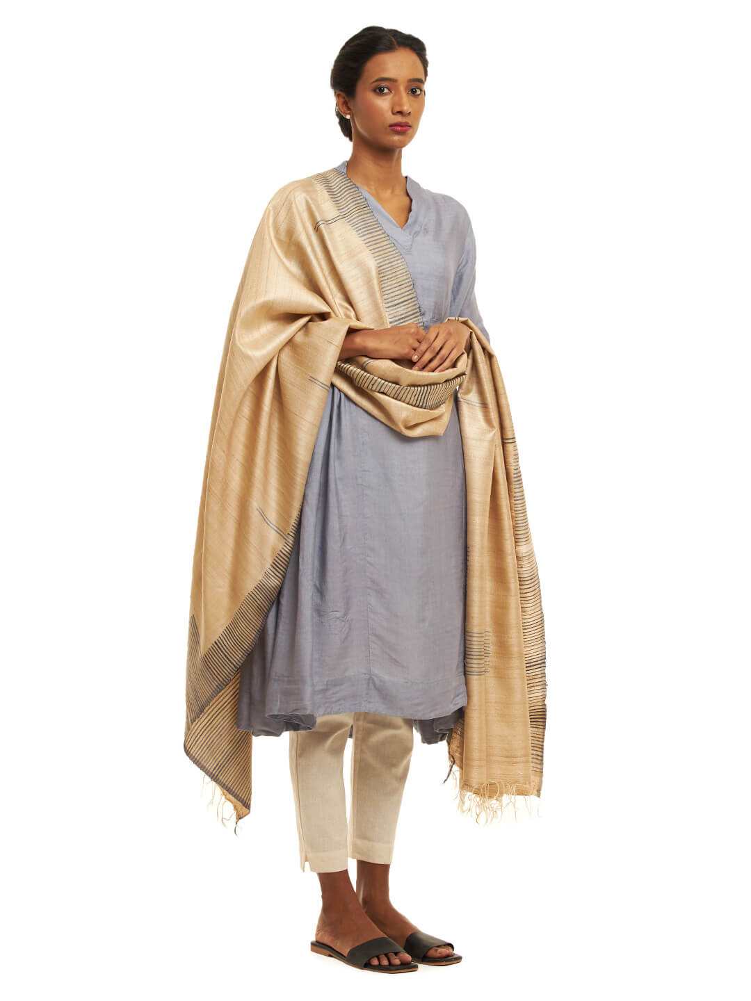 Handwoven Undyed Kosa Dupatta with Kangi Pattern