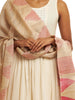 Handwoven Natural Kosa Silk Dupatta with Stripes and Temple in Pink