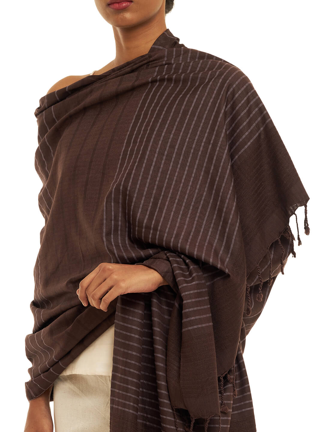 Handwoven Kosa and Soft Mulberry Silk Shawl in Earthly Brown