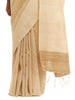 Handwoven Natural Kosa Silk Saree with Contemporary White Temple Motifs