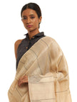 Handwoven Natural Kosa Silk Saree with Black Temple Border