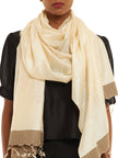 Handwoven Natural Plain Kosa and Mulberry Silk Stole with Beige Border