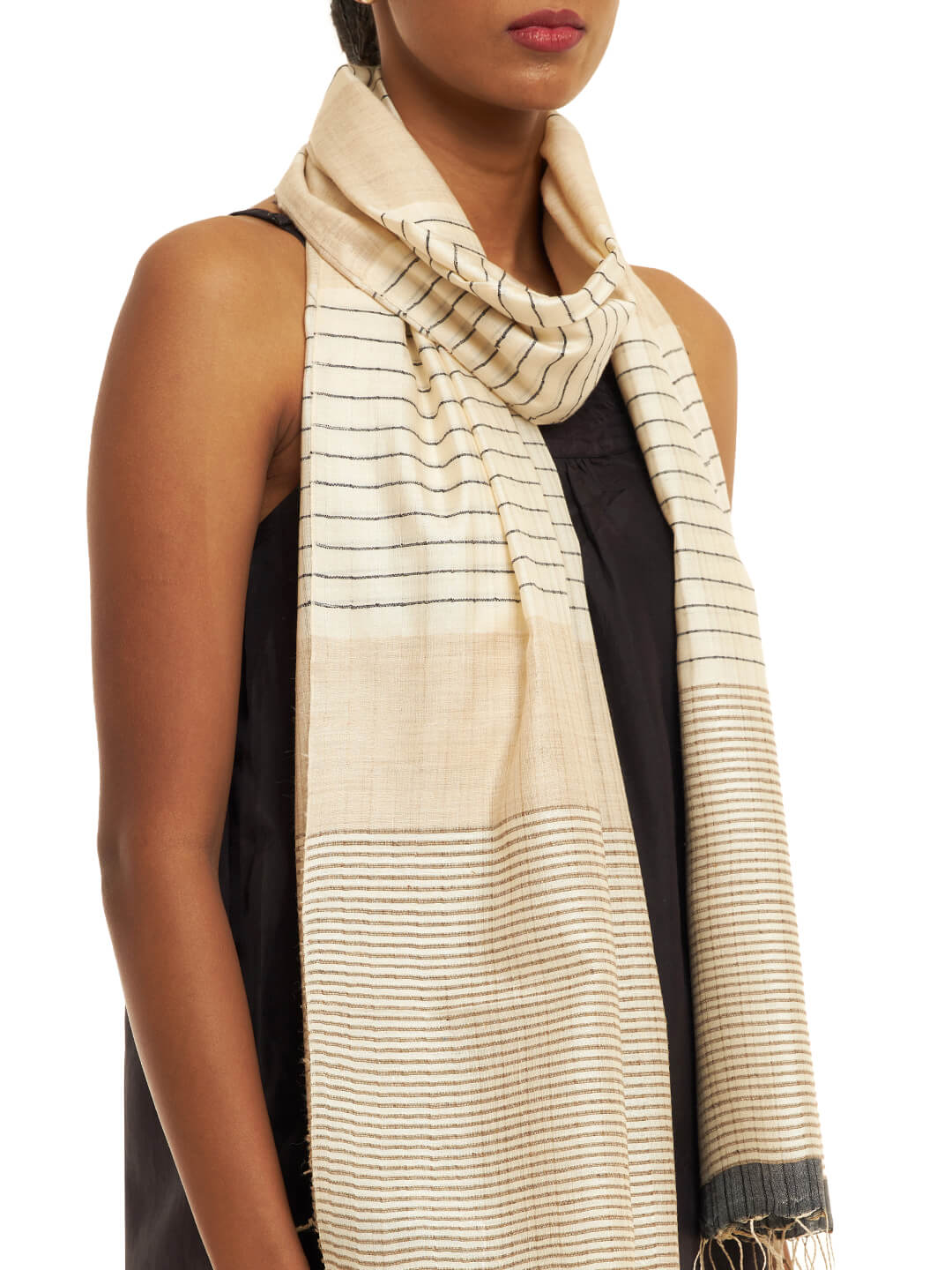 Handwoven Natural Kosa Stoles with Soft Textures and Black Border