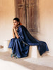 Handwoven Blue Saree with Off-white Motifs