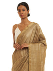 Handwoven Natural Dyed Kosa Silk Saree in Khakhi with Gold and Silver Details