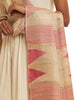 Handwoven Natural Kosa Silk Dupatta with Stripes and Temple in Pink