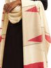 Handwoven Natural Kosa Silk Dupatta with Red Temple Motif