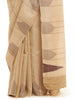 Handwoven Natural Kosa Silk Saree with Stripes and Temple in Brown