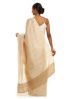 Handwoven Natural Kosa Silk Saree with Contemporary White Temple Motifs