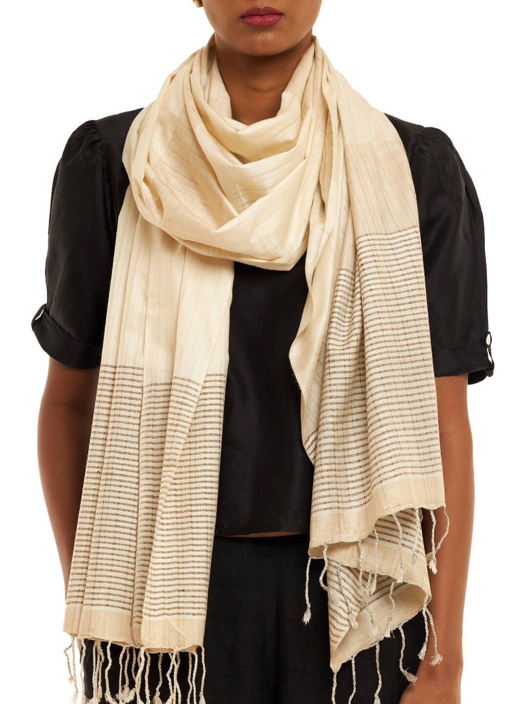 Handwoven Natural Kosa Silk and Mulberry Silk Stole