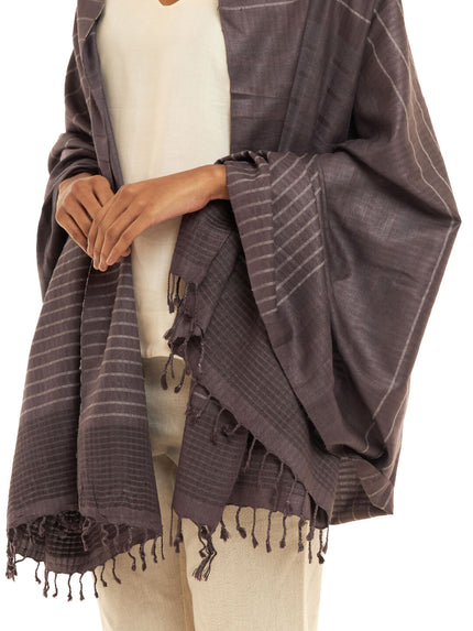 Handwoven Kosa and Soft Mulberry Silk Shawl in Warm Grey