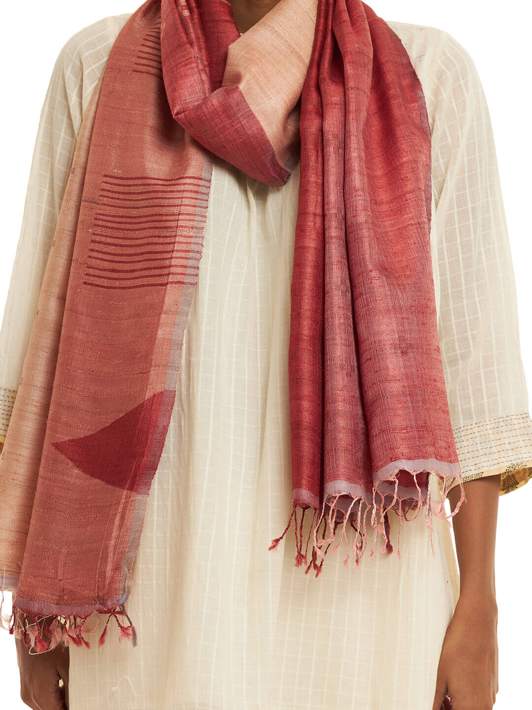 Handwoven Colour Blocked Red Kosa Stole