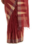 Handwoven Red Kosa with Off-white Temple Motifs in the Border