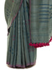 Handwoven Kale Green Kosa Saree with Geometric Motifs