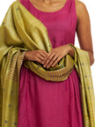 Handwoven Kosa Dupatta in Moss Green with Multicolor Motifs