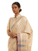 Handwoven Natural-Undyed Kosa Saree with Magenta and Grey Temple Border