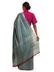 Handwoven Kale Green Kosa Saree with Geometric Motifs