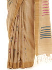 Handwoven Natural-Undyed Kosa Saree with Multicolour Motifs