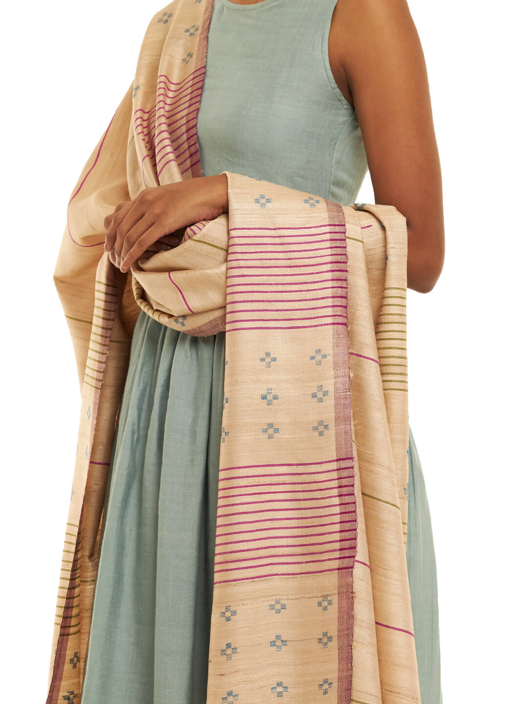 Handwoven Multicolour Kosa Dupatta with Kangi Pattern